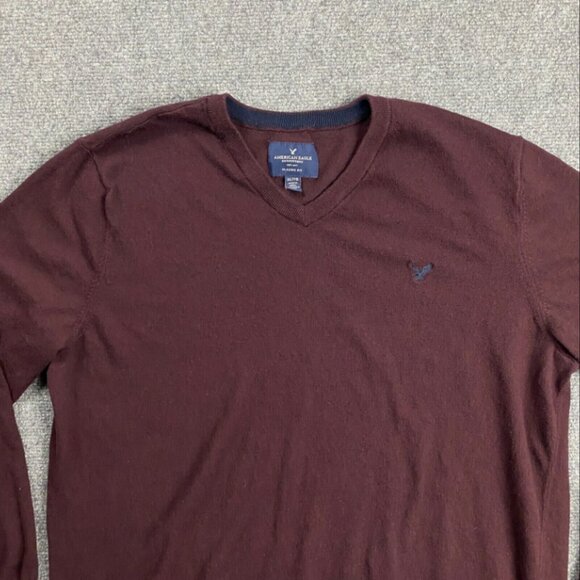 American Eagle Sweater Men's Extra Large Maroon Classic Fit V-Neck XL Cotton - Picture 5 of 8